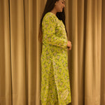 Mul Mul Green Floral Printed Heavy Handwork Kurti with Palazzo Set