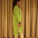 Machine Embroidery Green Cotton Kurti with Machine Embroidery Cotton Light work Lycra Stretchable Pant Set